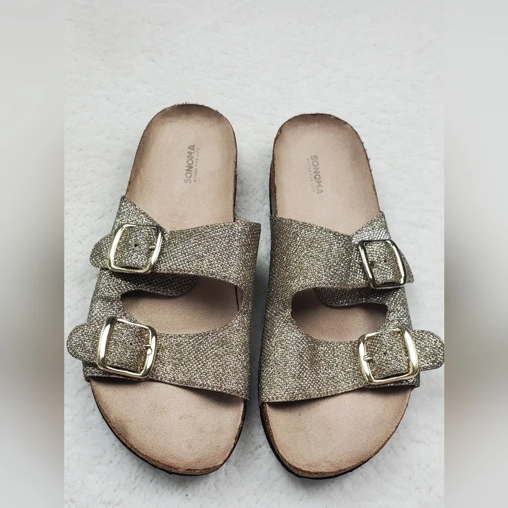 Sparkly Gold  Sonoma Women's slides footbed Size8.5‎ M